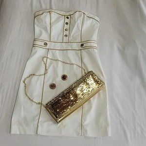 H&M Off-White Dress With Gold Piping Size 6